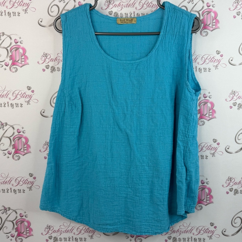 Ezze wear tank top cotton blue lightweight patterned  Turquoise Tank Top